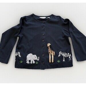 Bechamel Embroidered Zoo Animals Safari Short Sleeve Cardigan Black